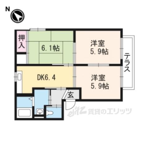グリーンリベックスA棟(3DK/1階)の間取り写真