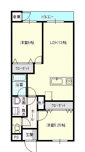 菊栄ハイツ(2LDK/3階)の間取り写真