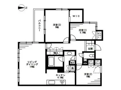 レジディア上目黒(3LDK/3階)の間取り写真