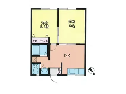 エステートピア戸塚(2DK/2階)の間取り写真