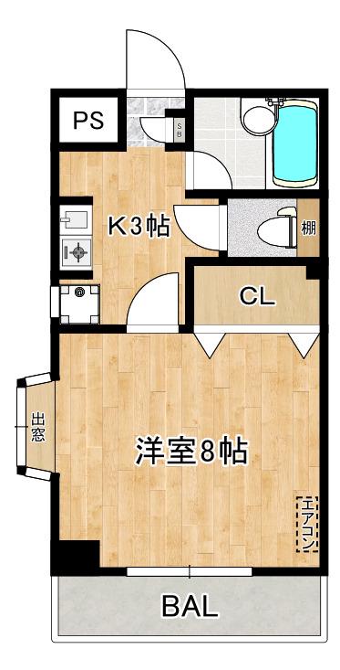 ブリリアンス(1K/3階)の間取り写真