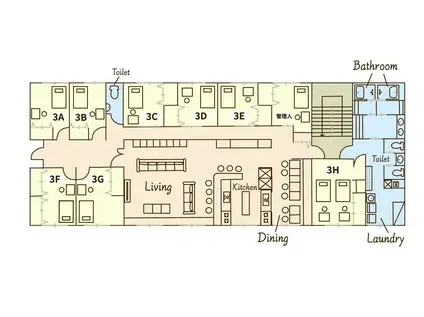 シエルハウス土樋(ワンルーム/3階)の間取り写真