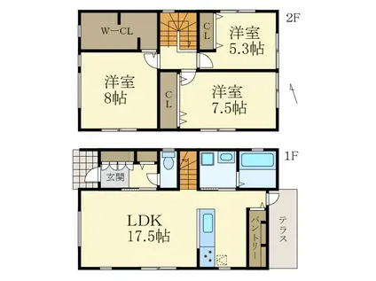 CUBE7 E・F棟(3LDK/1階)の間取り写真