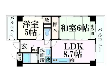 クリーンピア西二階町(2LDK/3階)の間取り写真
