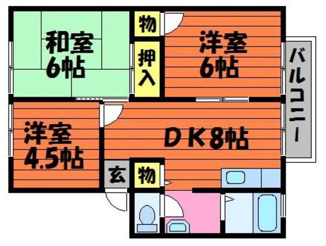 サンガーデン中島B棟(3DK/2階)の間取り写真