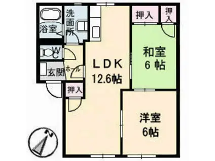 クレストハイム宮崎(2LDK/1階)の間取り写真