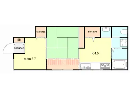 神若ビル(2K/1階)の間取り写真