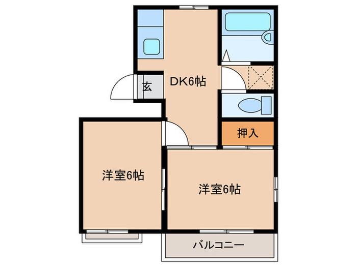 ベルハイツ II(2DK/2階)の間取り写真