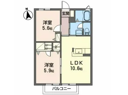 ラ・フォーレ御廟B(2LDK/1階)の間取り写真