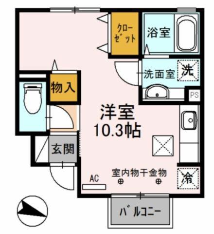 カーサドマーニ(ワンルーム/1階)の間取り写真