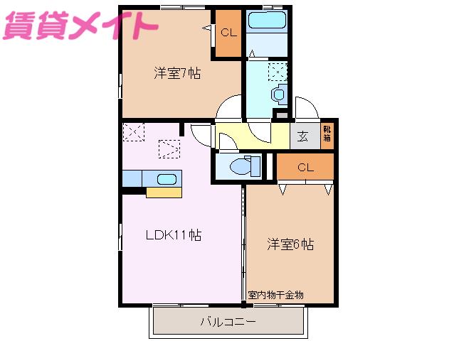 ジュリエッタ B(2LDK/1階)の間取り写真