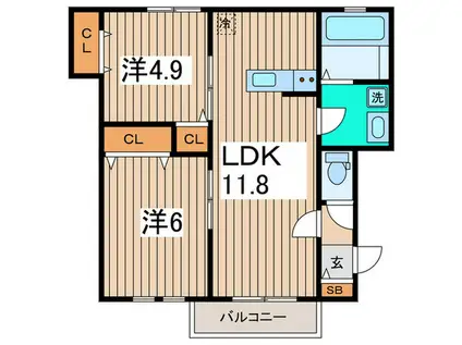 チェリーハイム4(2LDK/2階)の間取り写真