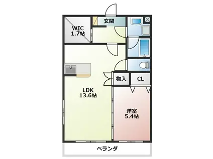 アヴェニュー美和II(1LDK/1階)の間取り写真