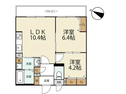 INSIGHT REPOS山科新十条(2LDK/4階)の間取り写真