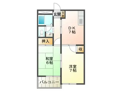 近鉄名古屋線 磯山駅 徒歩13分 2階建 築31年(2DK/1階)の間取り写真