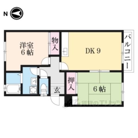 東英ハイツ壱番館(2LDK/2階)の間取り写真