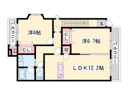 エクセレント・ハウスII(2LDK/2階)の間取り写真