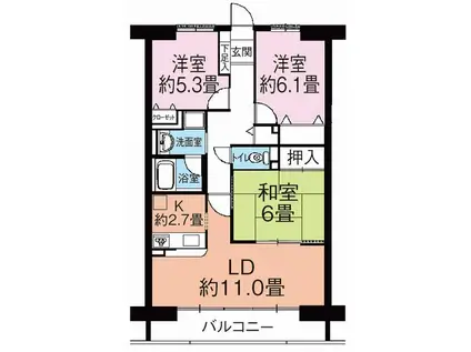 ビューネ沼津高島町(3LDK/9階)の間取り写真