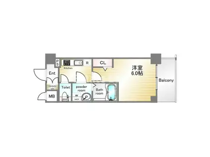 エスリード神戸大倉山ヒルズ(1K/11階)の間取り写真