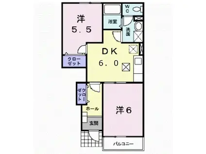 リバティハウスII(2DK/1階)の間取り写真
