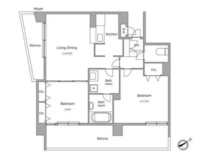 ヴォアラクテ西早稲田(2LDK/4階)の間取り写真