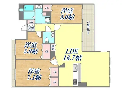 ワコーレ芦屋レフィーナ(3LDK/1階)の間取り写真