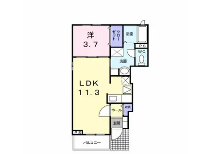 アルカンシェル・コロレB(1LDK/1階)の間取り写真
