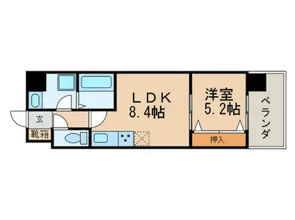 トリニティ小戸(1LDK/2階)の間取り写真