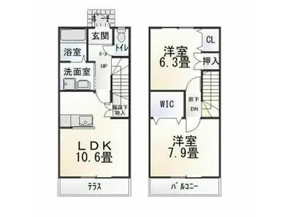 グリーンシティ竜美M棟(2LDK/1階)の間取り写真