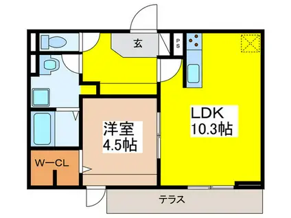 コンフォート瓜破II(1LDK/1階)の間取り写真