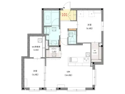 ラ メゾン ド ヴァンクール(2LDK/1階)の間取り写真