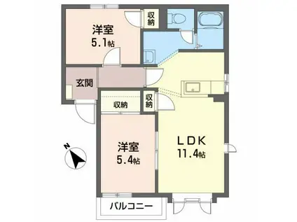 ボン・エスポアールB(2LDK/2階)の間取り写真