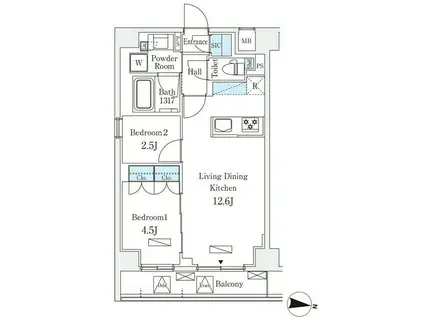 ラティエラ中野新井(2LDK/6階)の間取り写真