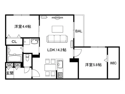 ブランシャールMH幌平橋(2LDK/2階)の間取り写真