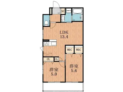 ヘーベルスパーク(2LDK/1階)の間取り写真