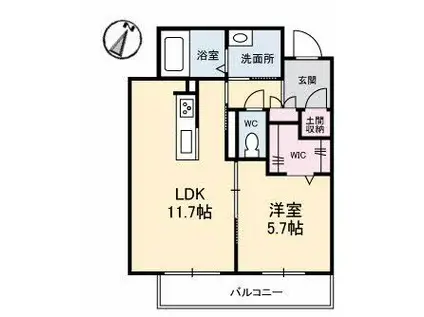 ソルブライト A棟(1LDK/2階)の間取り写真