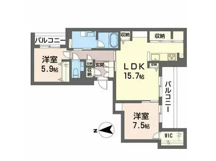 カーサ・カリダ(2LDK/3階)の間取り写真