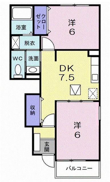 ヴィラ・ノースポール(2DK/1階)の間取り写真