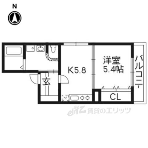 ブランネージュ二条城北(1K/1階)の間取り写真