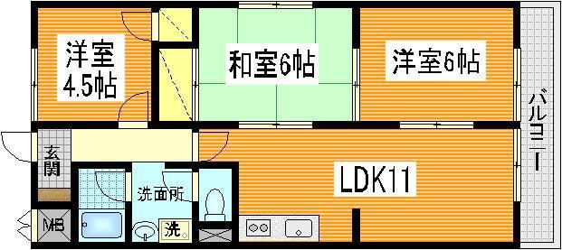 コーポラス(3LDK/3階)の間取り写真