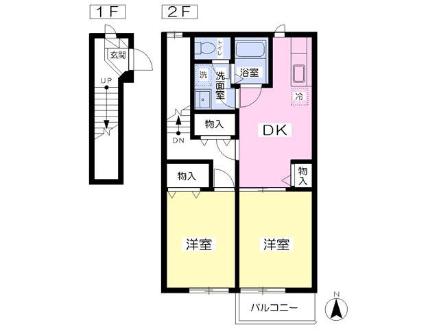 サンシティB(2DK/2階)の間取り写真