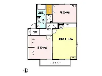 アウルスコート(2LDK/2階)の間取り写真
