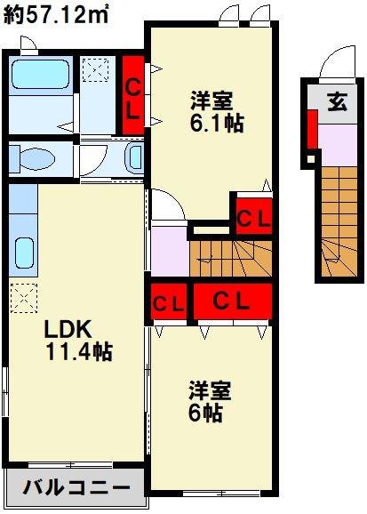 サン・ノーブII木屋瀬(2LDK/2階)の間取り写真