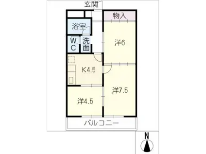 ナワダハイツ(3K/1階)の間取り写真