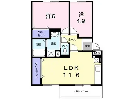 フルールジャルダン(2LDK/3階)の間取り写真