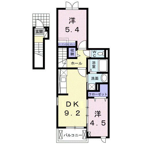 クレール石田(2DK/2階)の間取り写真
