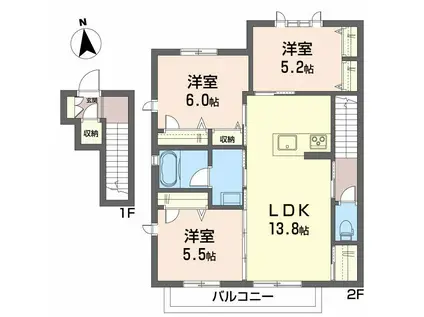 シャーメゾン ルボワ B棟(3LDK/2階)の間取り写真