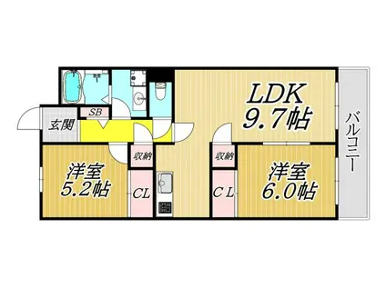PLUMBER塚口(2LDK/5階)の間取り写真