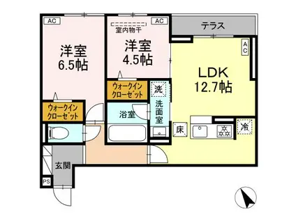 ディー パイナ 市場下町(2LDK/1階)の間取り写真