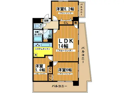 メルヴェーユ調布(3LDK/6階)の間取り写真